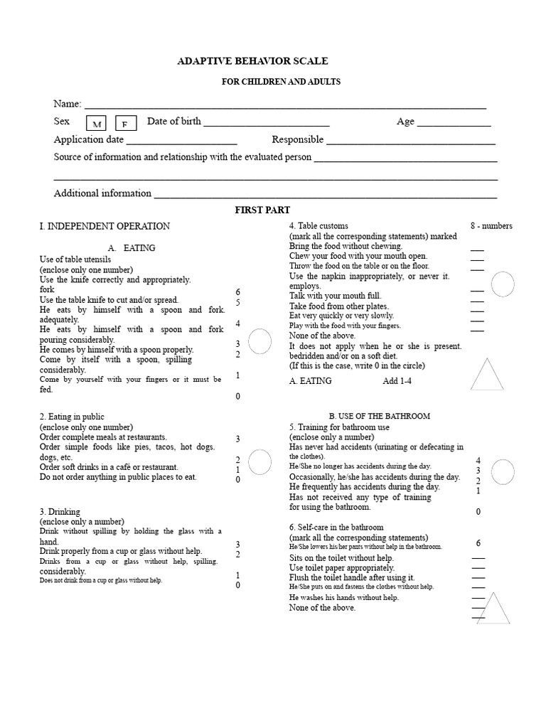 Adaptive Behavior Scale for Evaluation | PDF | Toilet