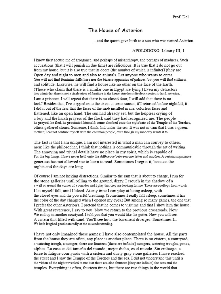 The House of Asterion Explained | PDF | Minotaur