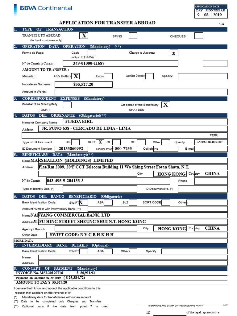 International Transfer Application Form | PDF | Cheque | Identity Document