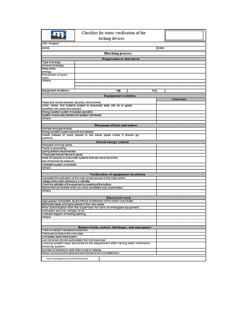 Lockout/Tagout Safety Checklist | PDF | Electricity