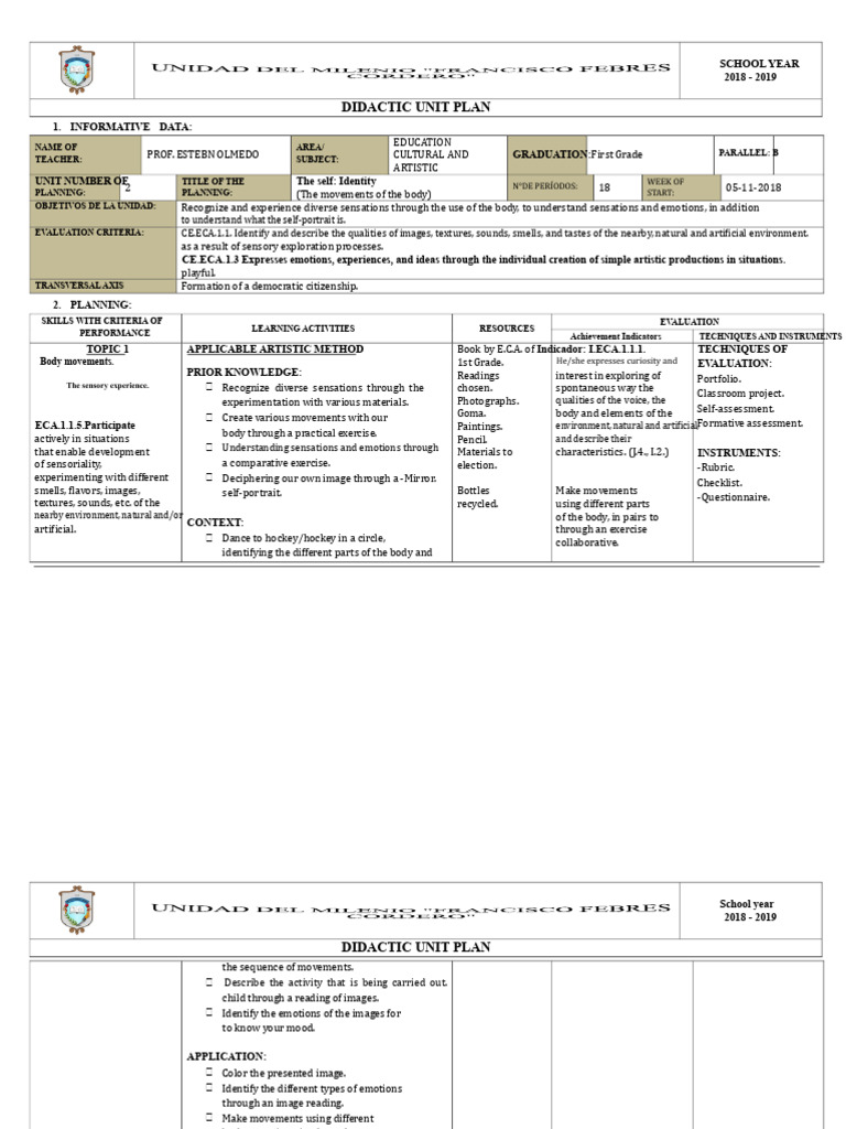 PUD No. 2 - ECA 1st Year of Basic Education (2018-19) | PDF | Drawing ...