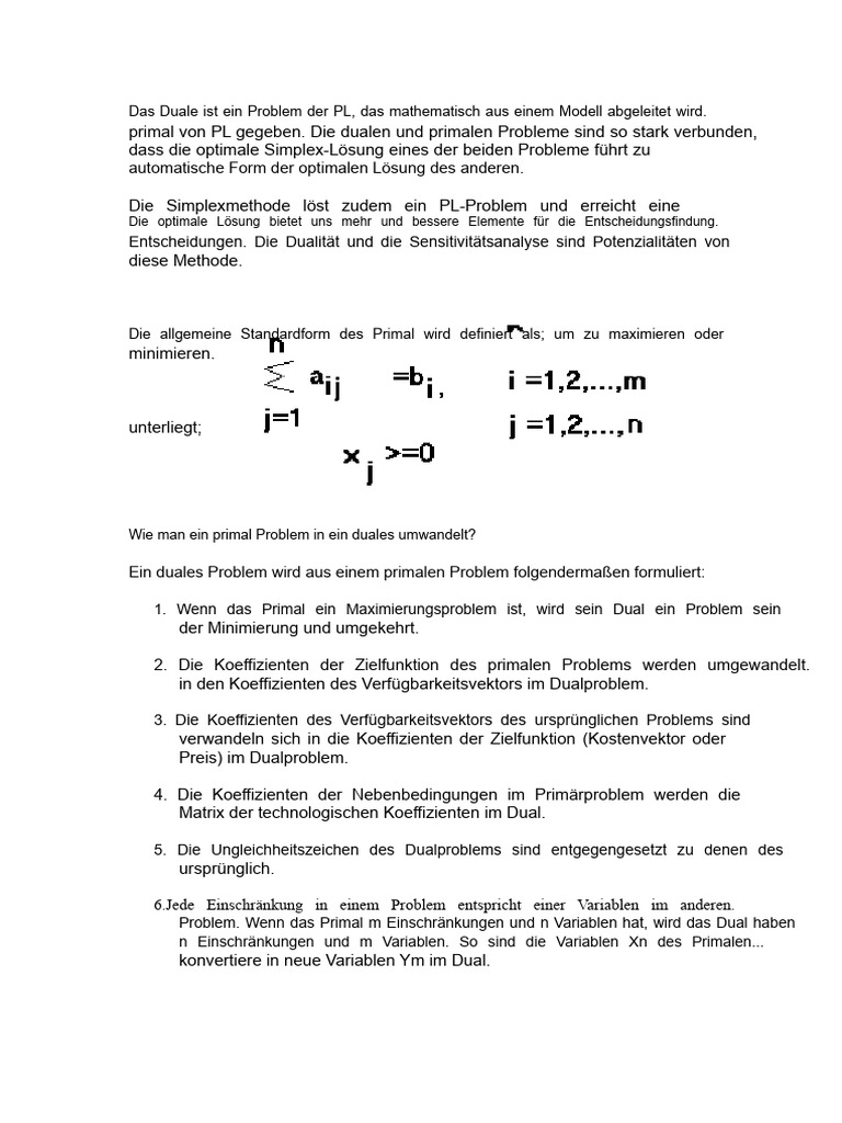 Das Duale Ist Ein Problem Der PL, Das Mathematisch Aus Einem Modell ...