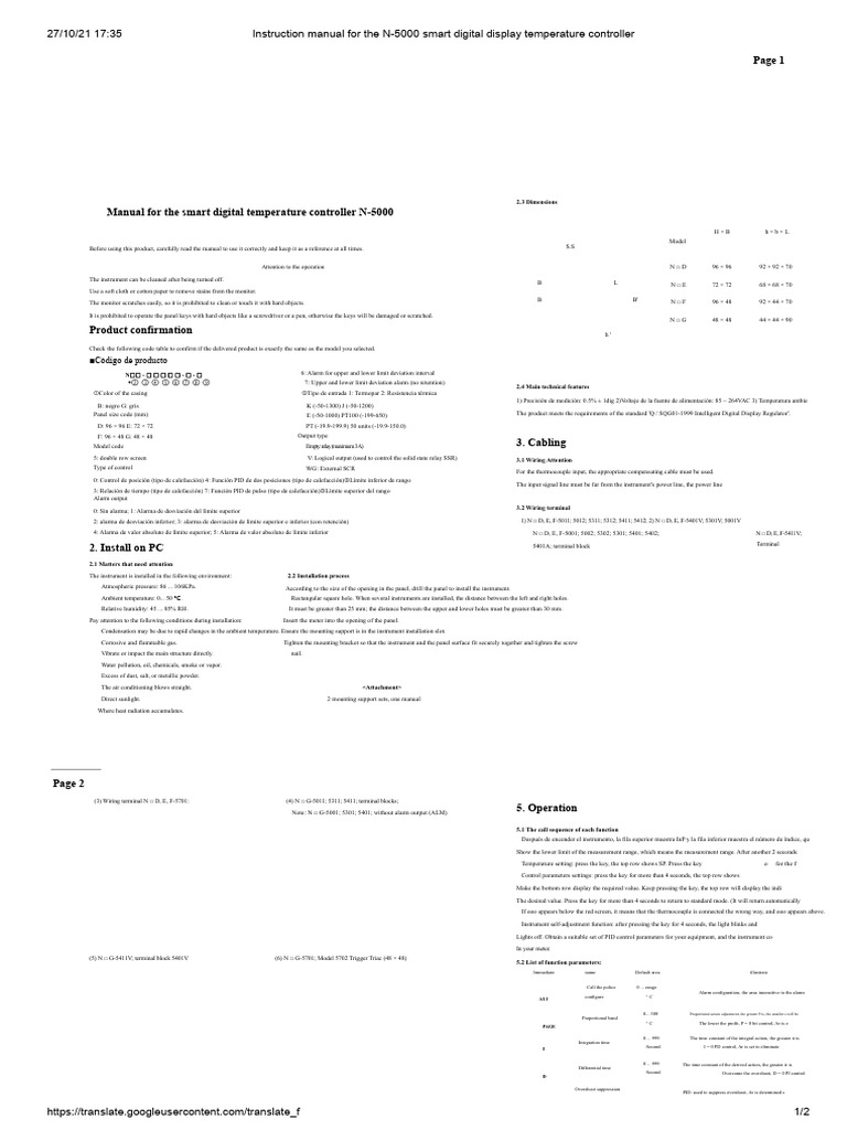 N-5000 Temperature Controller Manual | PDF