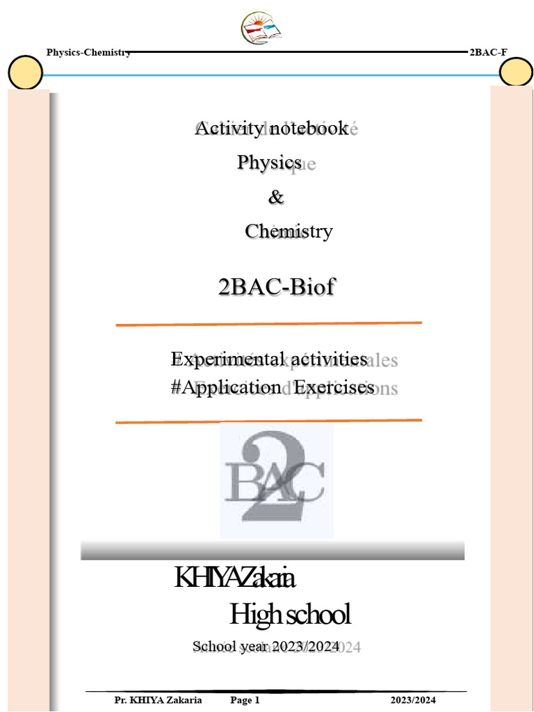 Chemistry and Physics Activity Notebook S1 (2BAC-F) | PDF ...