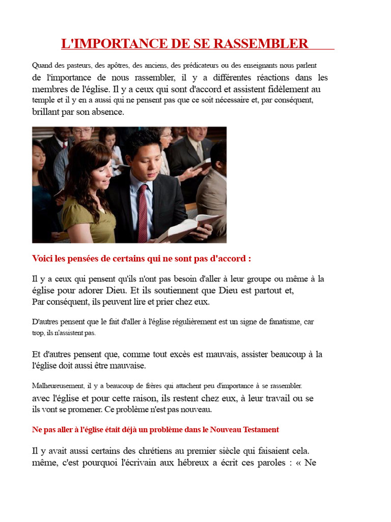 Importance du rassemblement en Église | PDF | Église chrétienne | Dieu
