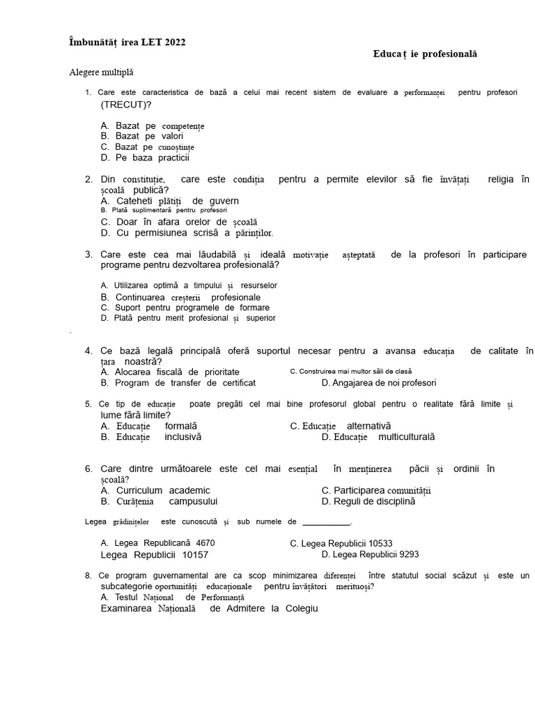 Lasă Testul de Practică Prof Ed 002 | PDF