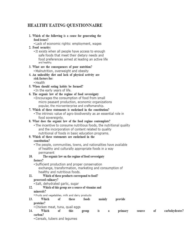 Healthy Eating Questionnaire Insights | PDF | Foods | Fat