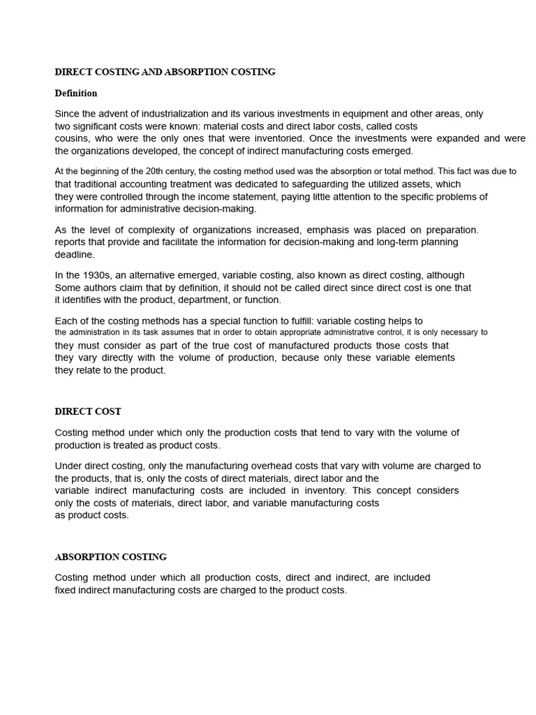 Direct vs. Absorption Costing Explained | PDF | Cost Of Goods Sold ...