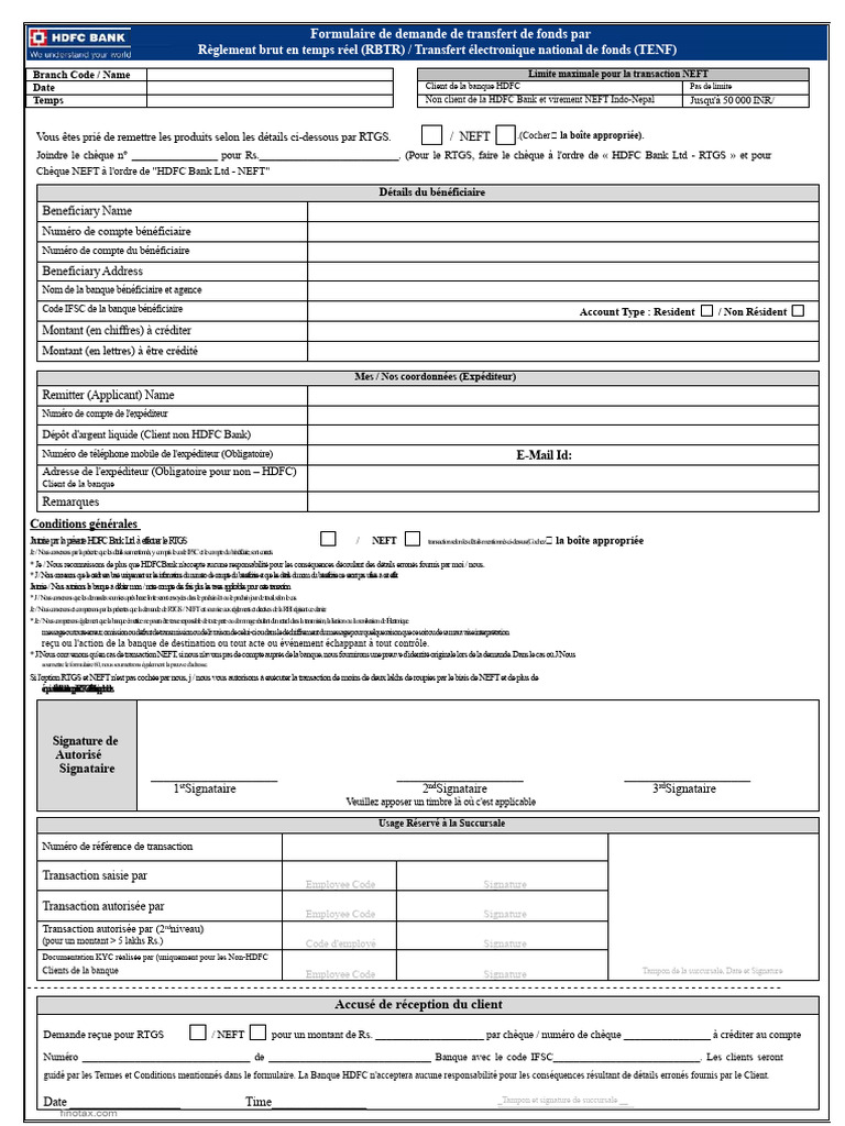Formulaire de transfert de fonds HDFC | PDF | Banques | Virement bancaire