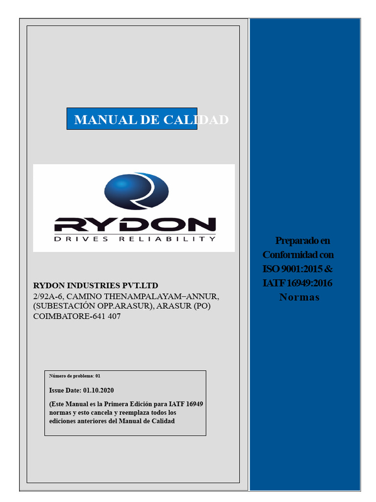 Manual de Calidad ISO 9001 e IATF 16949 | PDF | Sistema de manejo de ...