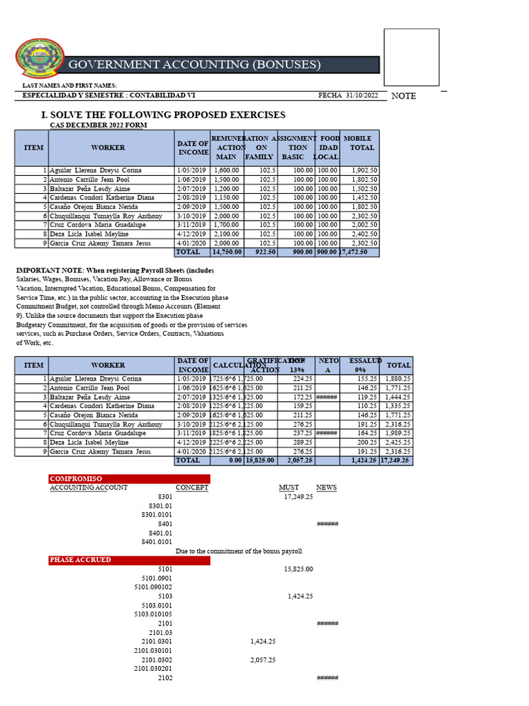 Government Accounting Bonuses Overview | PDF | Labor | Expense
