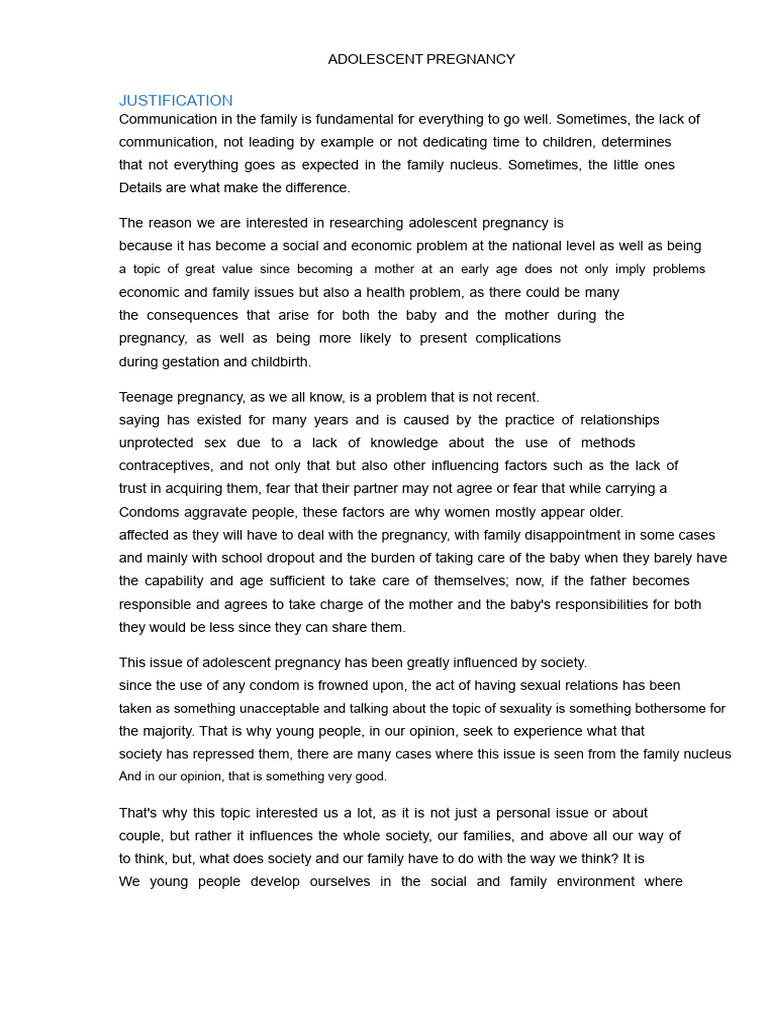 Justification of The Topic Adolescent Pregnancy | PDF | Teenage ...