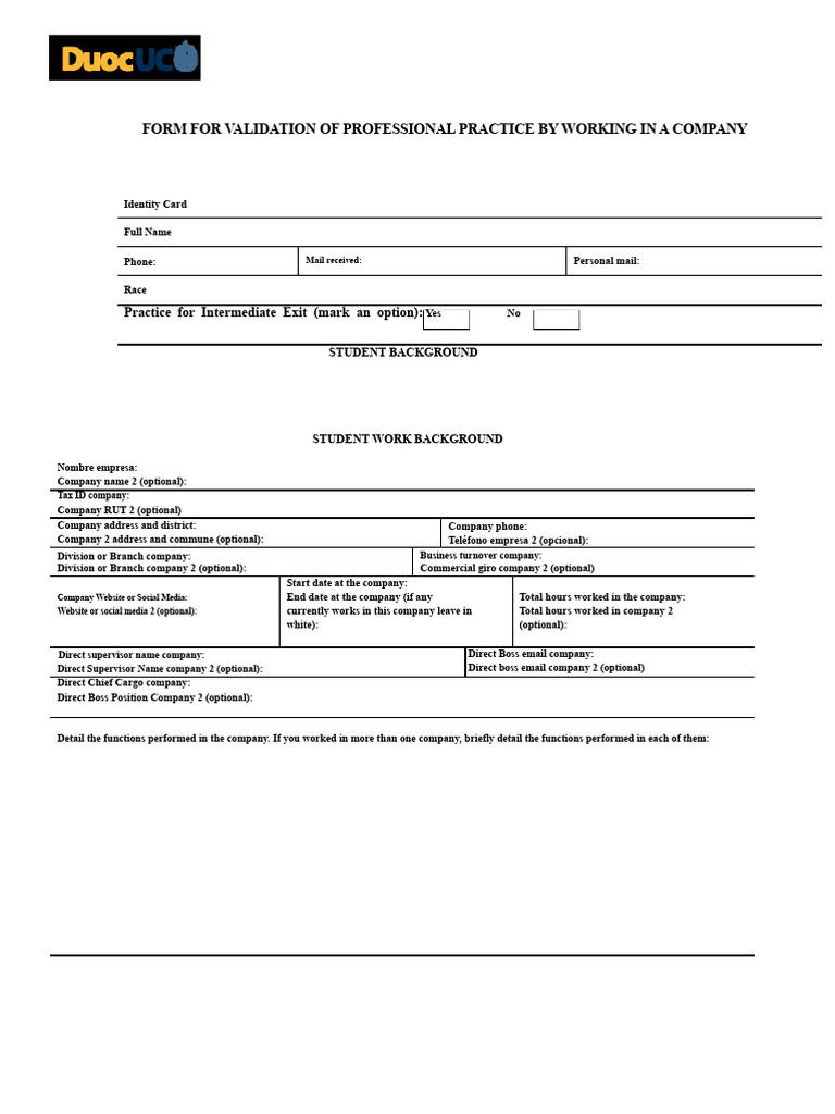 Professional Practice Validation Form For Work in Company | PDF