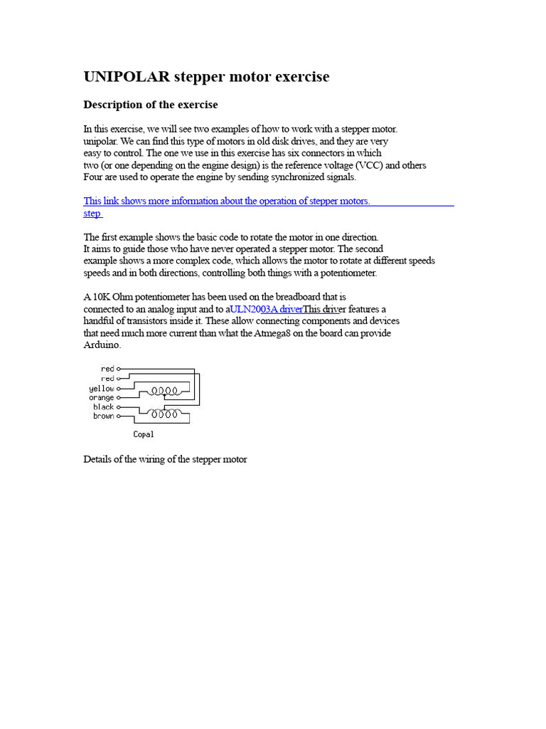 Unipolar Stepper Motor Exercise | PDF