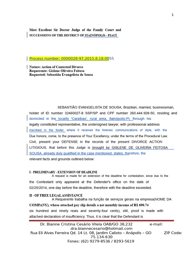 Contested Divorce Case in Itainópolis | PDF | Justice | Crime & Violence