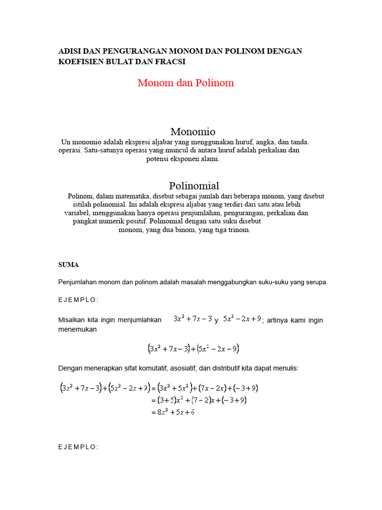 Operasi Monom dan Polinom Aljabar | PDF
