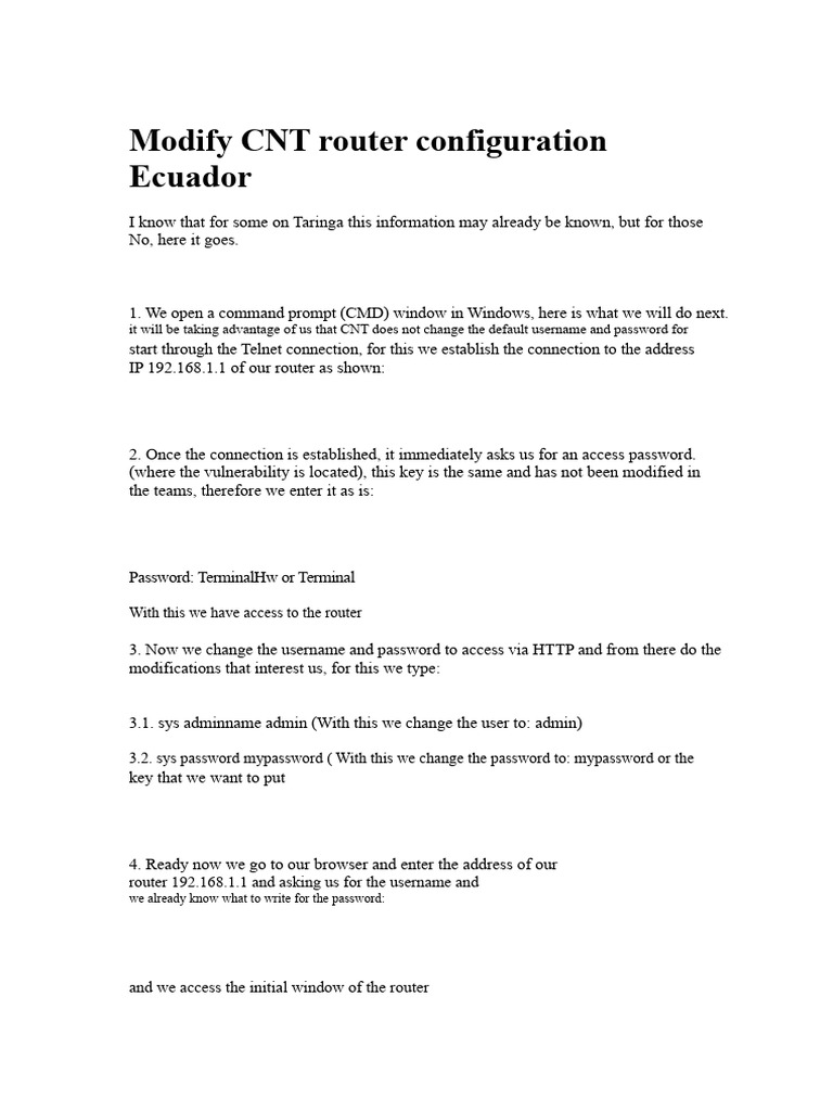 Modify CNT Ecuador Router Configuration | PDF