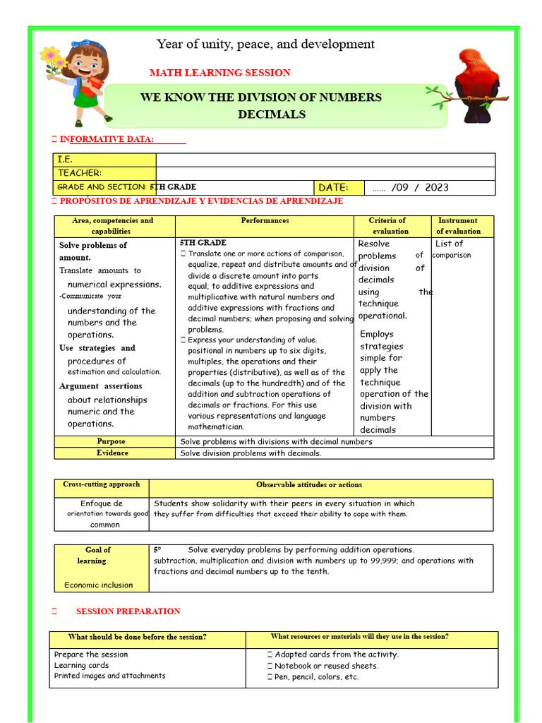 5th Grade Decimal Division Lesson Plan | PDF | Division (Mathematics ...