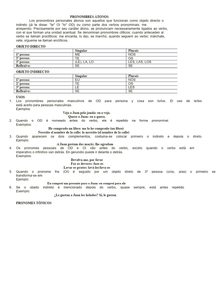 Guia Completo sobre Pronome Átonos | PDF | Assunto (gramática) | Gramática