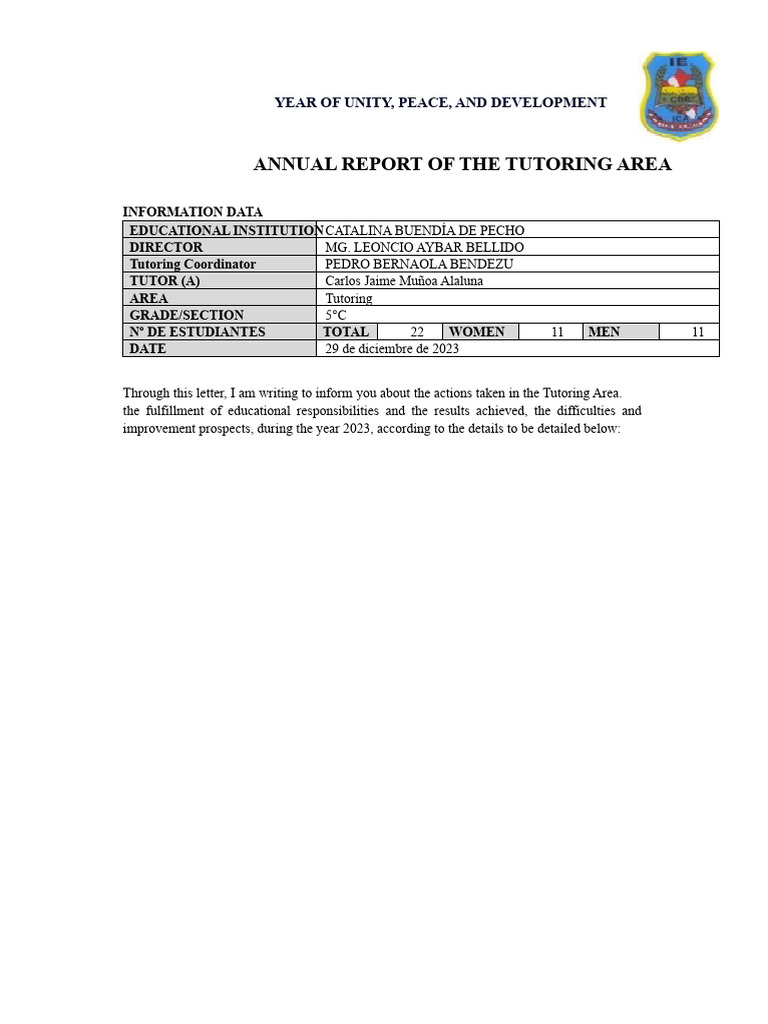 2023 Tutoring Area Annual Report | PDF | Adolescence | Social Psychology