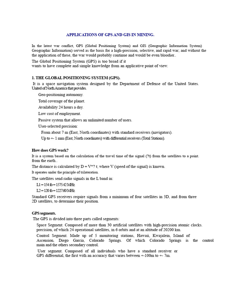 GPS and GIS Applications in Mining | PDF | Geographic Information ...