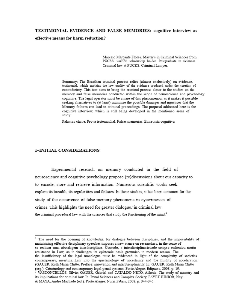 Marcelo Marcante Flores - Testimonial Evidence and False Memories ...