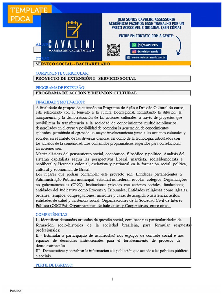 Proyecto de Extensión en Servicio Social | PDF | Trabajo Social ...
