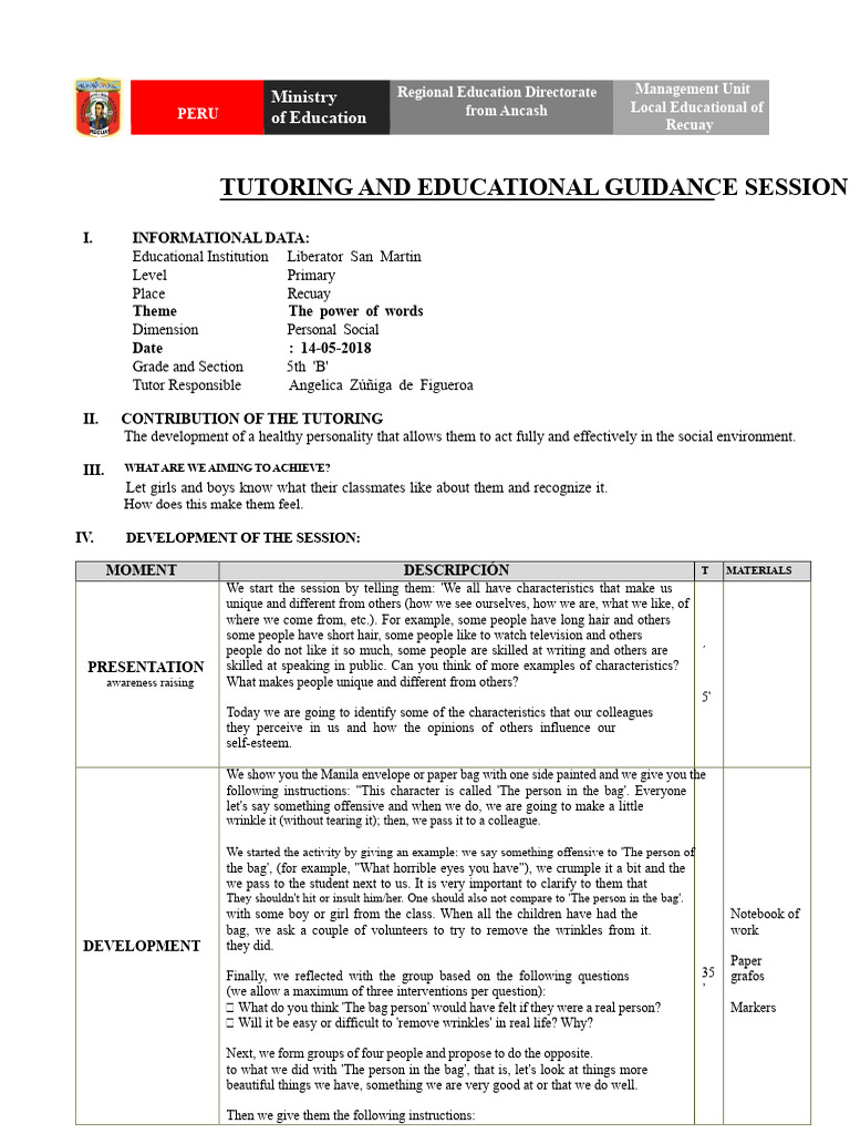 Tutoring Session on Self-Esteem | PDF | Learning | Psychology