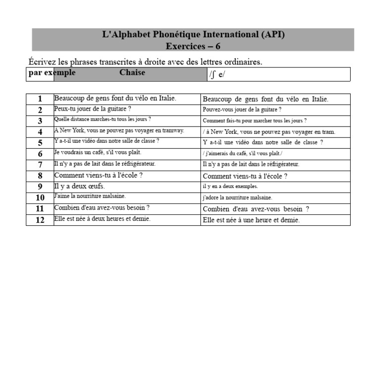 Exercices sur l'Alphabet Phonétique API | PDF