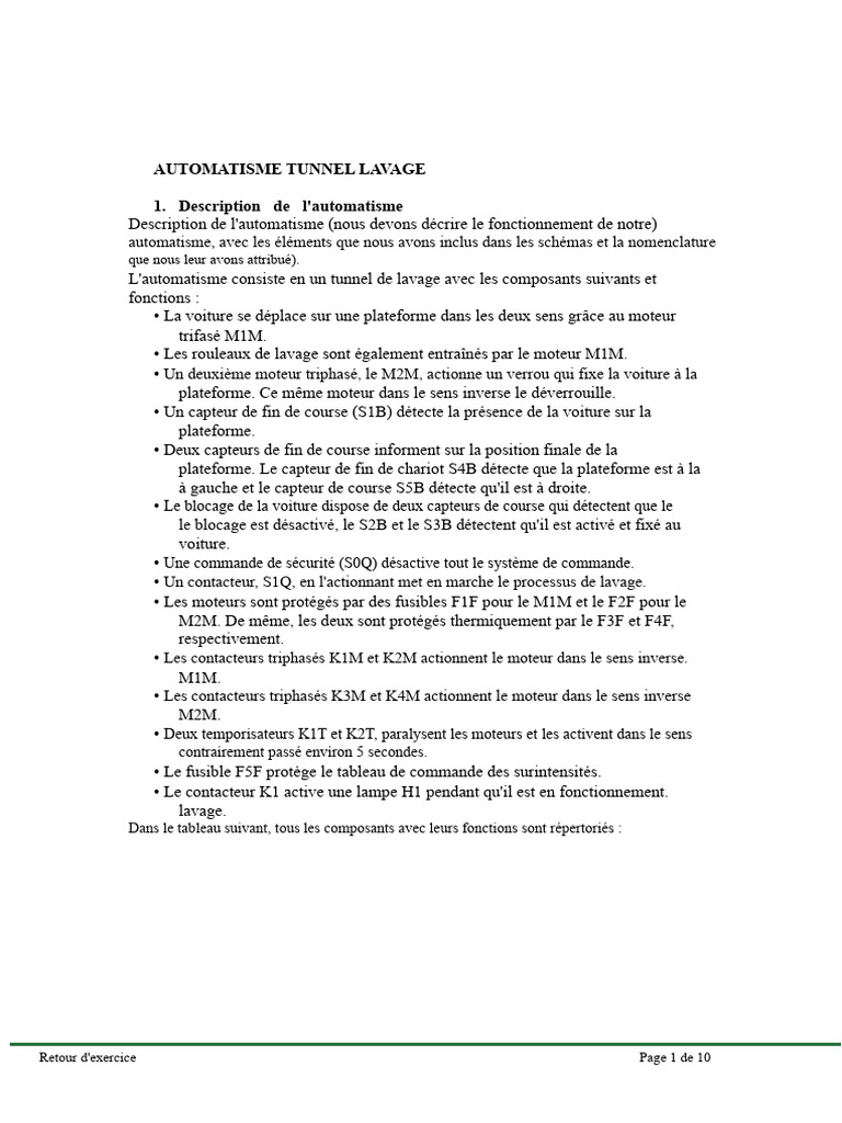 Automatisme Tunnel de Lavage: Fonctionnement et Composants | PDF ...