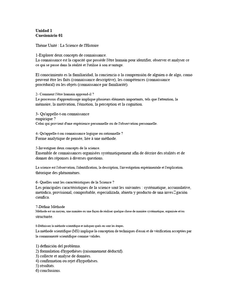 Concepts clés de la science et de l'histoire | PDF | Méthode ...