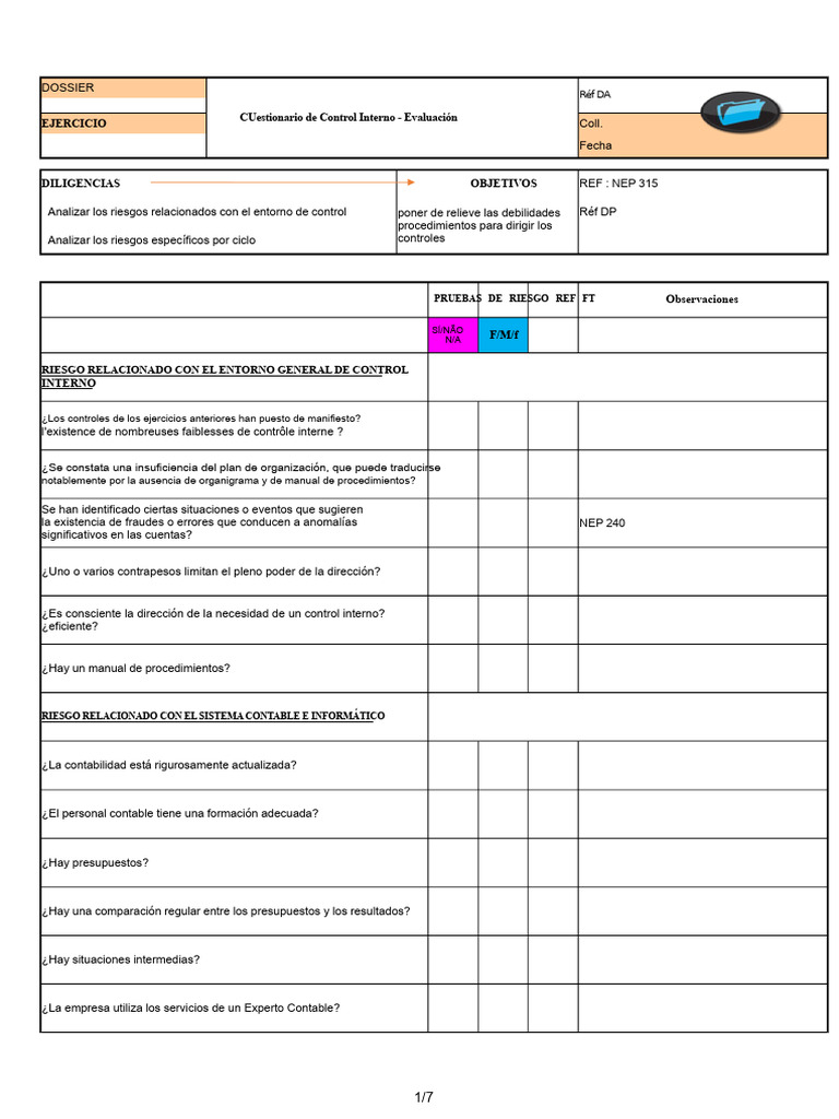 Evaluación de Riesgos en Control Interno | PDF | Presupuesto | Contabilidad
