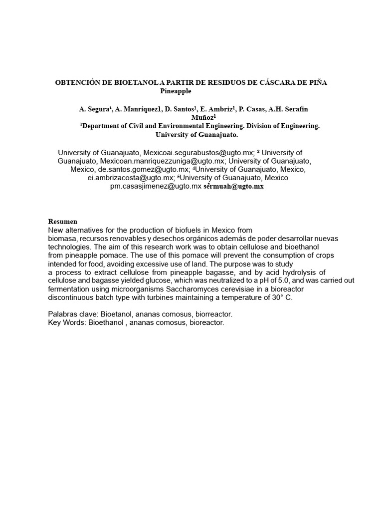 Bioethanol Production from Pineapple Waste | PDF | Yeast | Biofuel