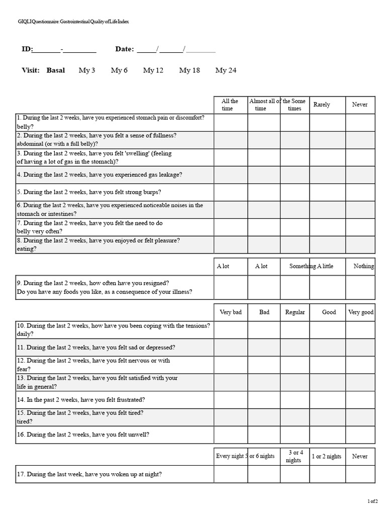 GIQLI Questionnaire for Gastro Health | PDF | Gastrointestinal Tract ...