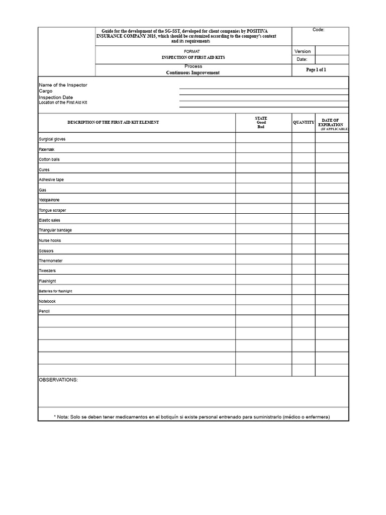 Inspection of First Aid Kits | PDF
