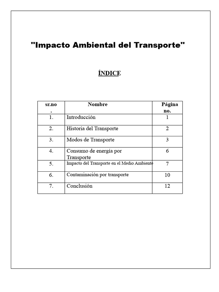 Impacto Ambiental Del Transporte. Microproyecto de Est | PDF ...