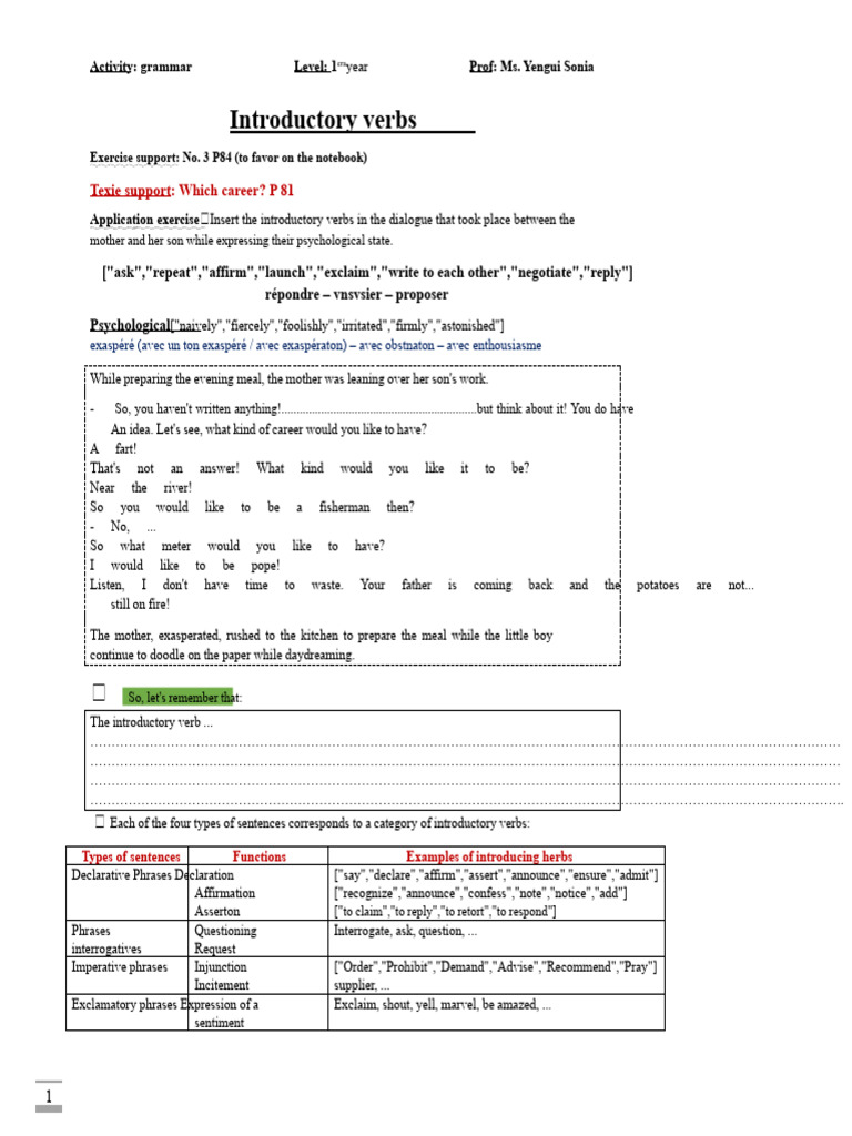 Introductory Verbs 1st Year | PDF | Linguistic Typology | Semantic Units