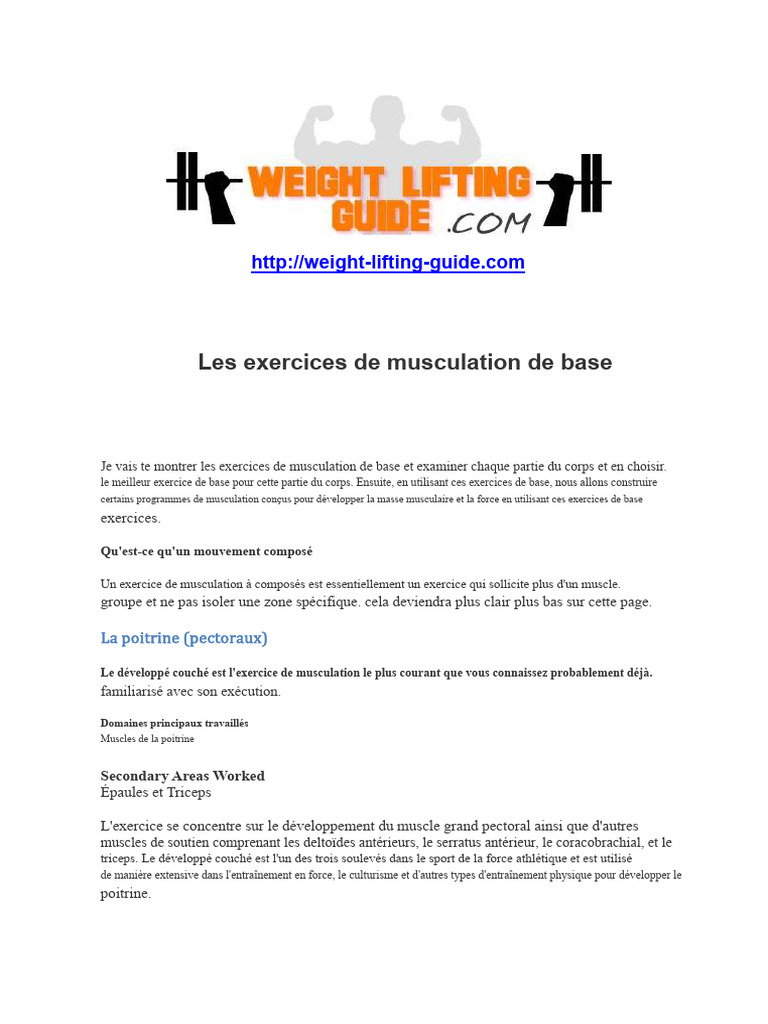 Exercices de musculation essentiels | PDF | Musculation | Appareil ...