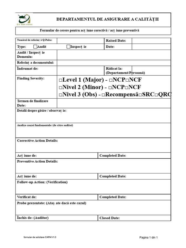 CAPA Formular V1 - 0 PDF | PDF