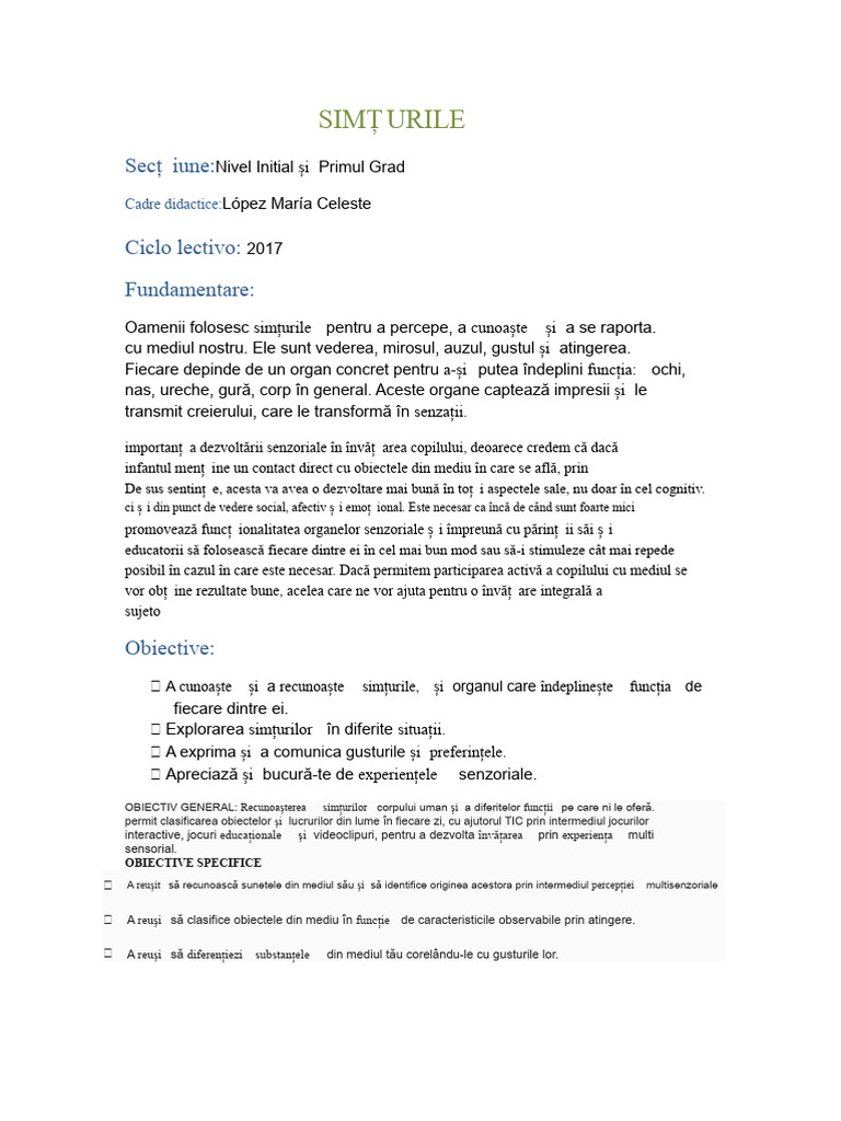 Proiectul Simțurilor | PDF