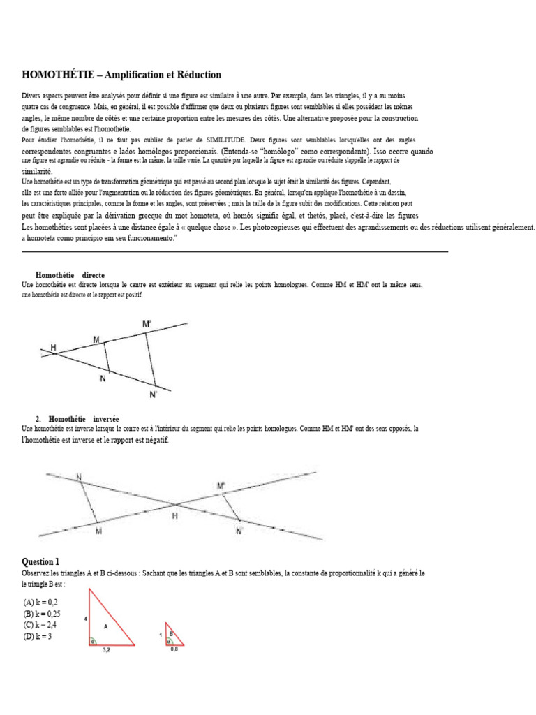 Homothétie : Amplification et Réduction | PDF | Géométrie euclidienne ...