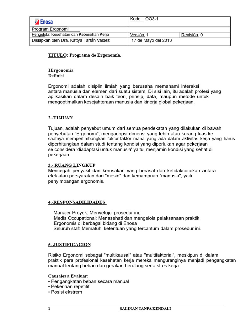 Program Ergonomi untuk Kesehatan Kerja | PDF