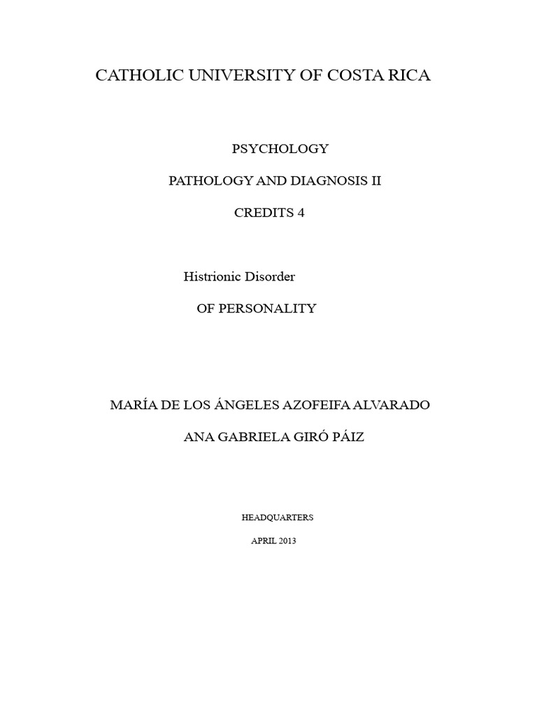 Histrionic Personality Disorder Overview | PDF | Personality Disorder ...