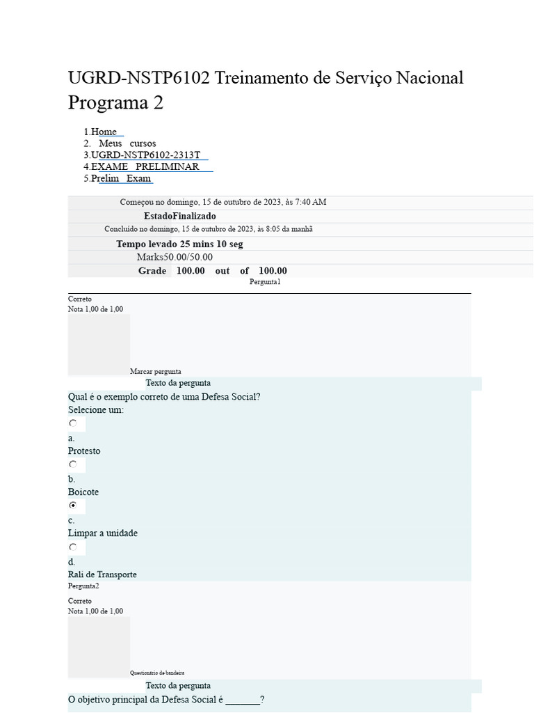 Treinamento UGRD-NSTP6102: Exame Finalizado | PDF | Cidade | Família
