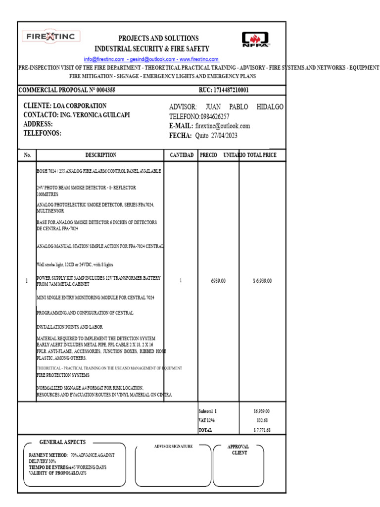 Fire Safety Solutions Proposal for LOA | PDF | Fire Protection | Fires