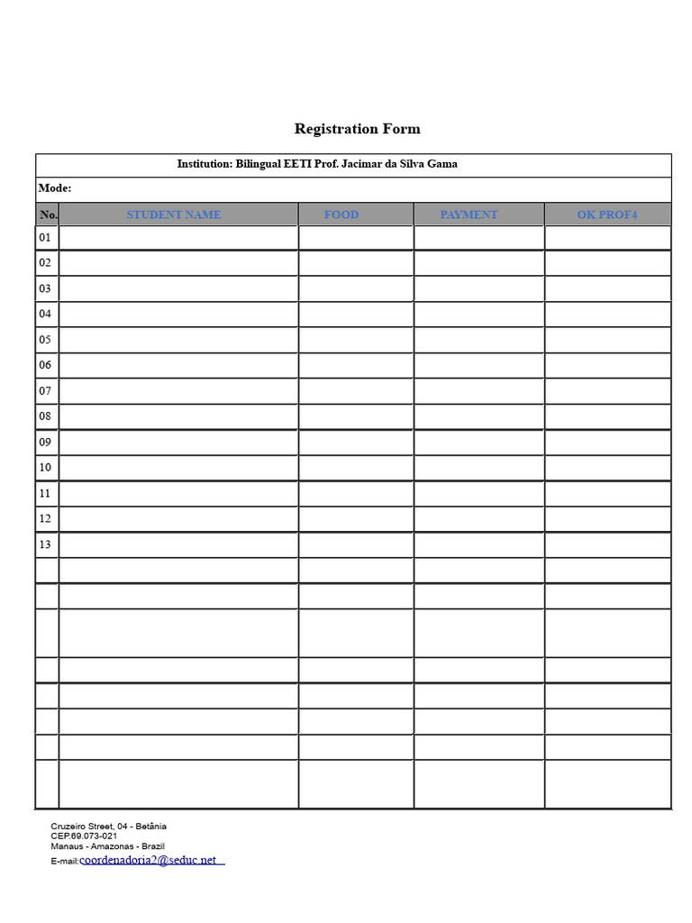 Interclass Registration Form | PDF