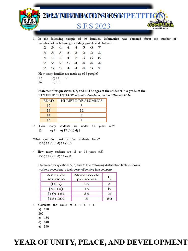S.F.S 2023 Math Contest Questions | PDF | Mathematics | Geometry