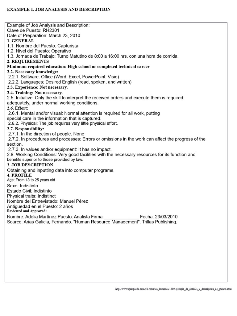 Job Analysis and Description Examples | PDF | Human Resource Management ...