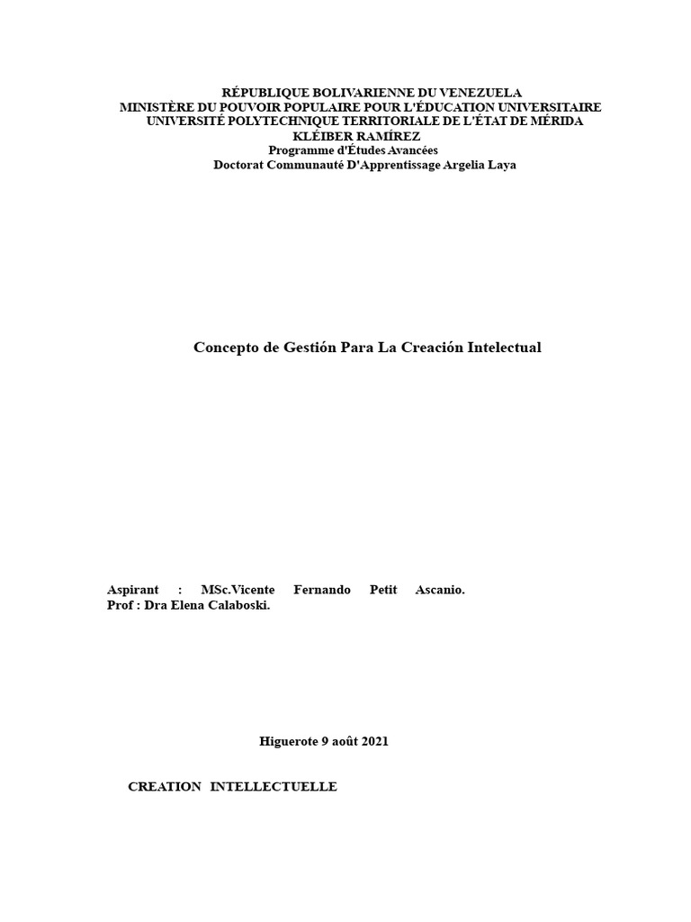 Gestion de la Création Intellectuelle au Venezuela | PDF | Enseignement ...