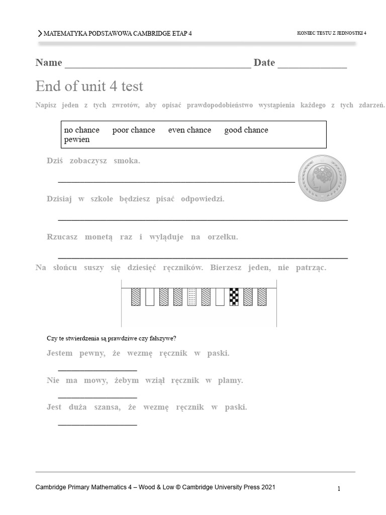 Prim Maths 4 2ed TR Unit 4 Test | PDF